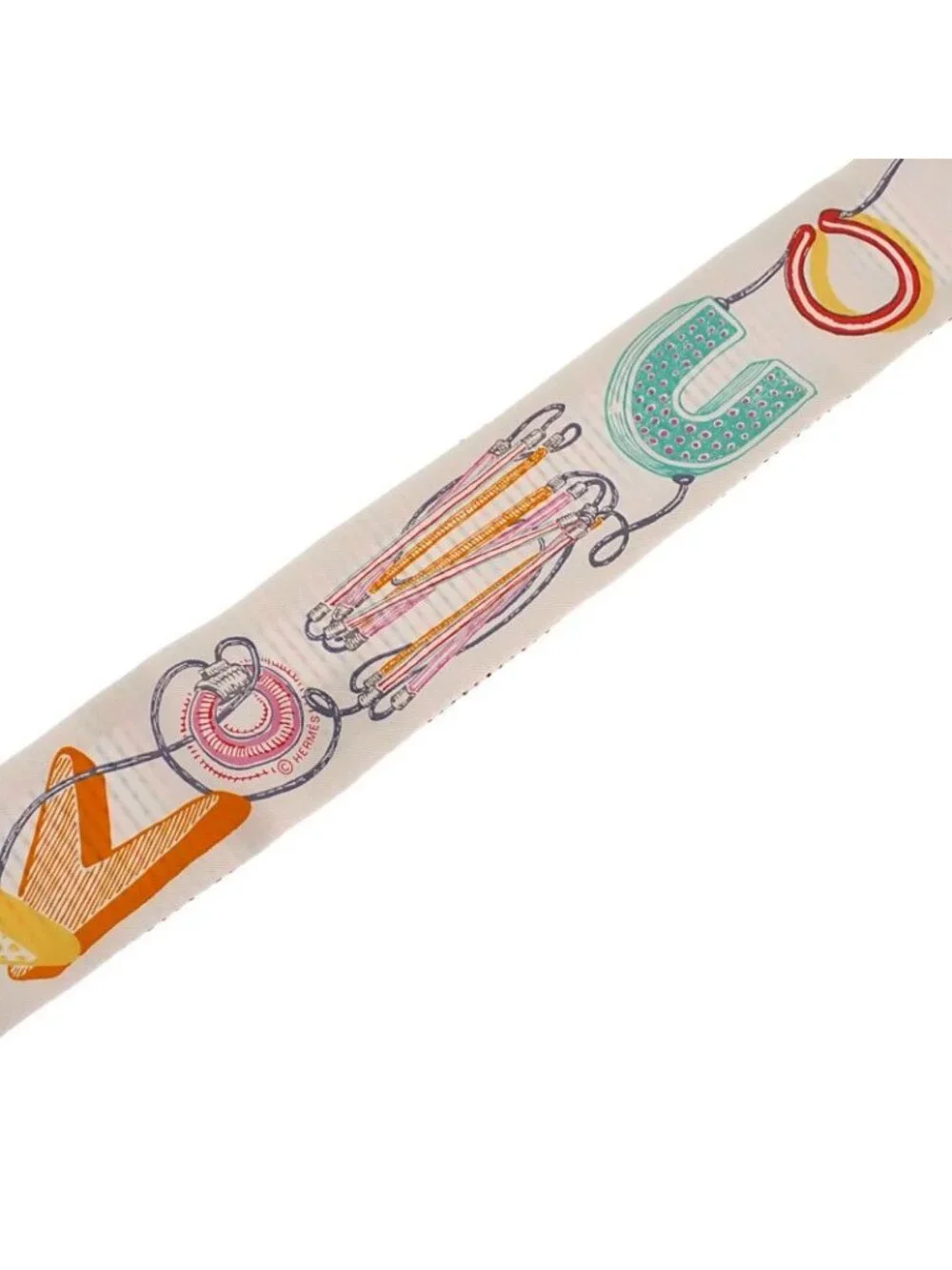★SOLD★ Hermes Twilly Pointier Chevaloscope Neon 04 Logo Scarf Silk White Rose - Picture 5 of 11